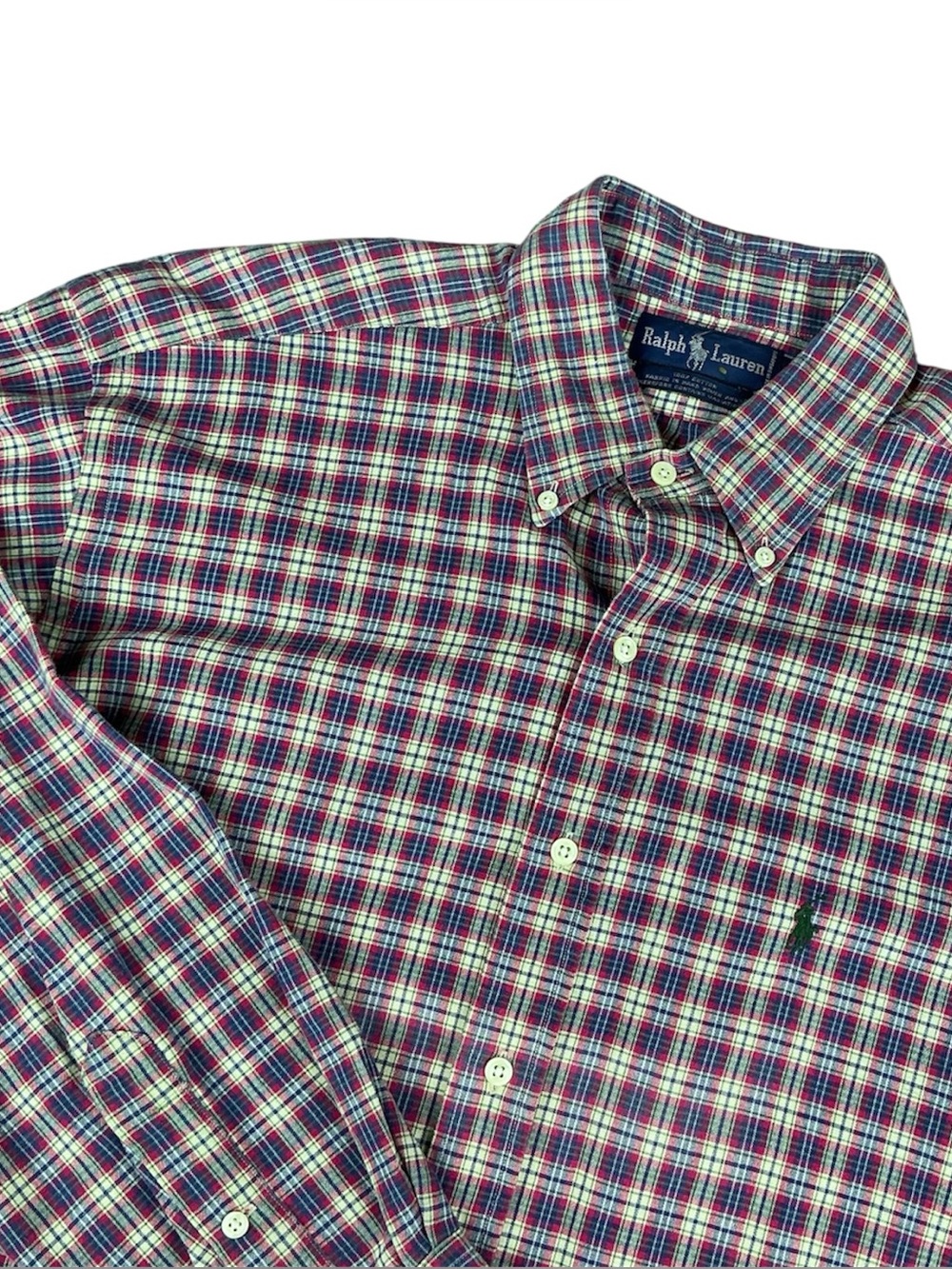 Vintage Polo Ralph Lauren Hand Woven Plaid Shirt Mens L Cotton Madras Button Up